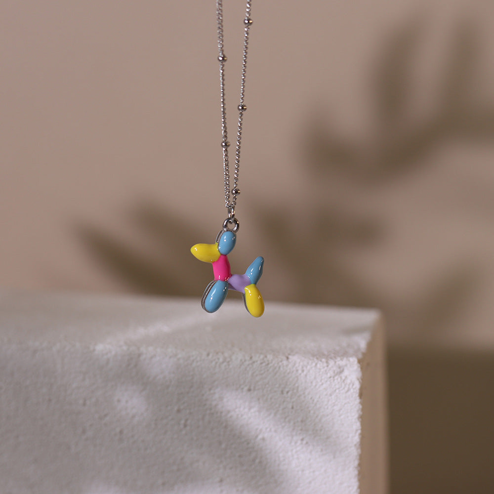 Enamel Balloon Puppy Pendant Necklace - Silvery - 1