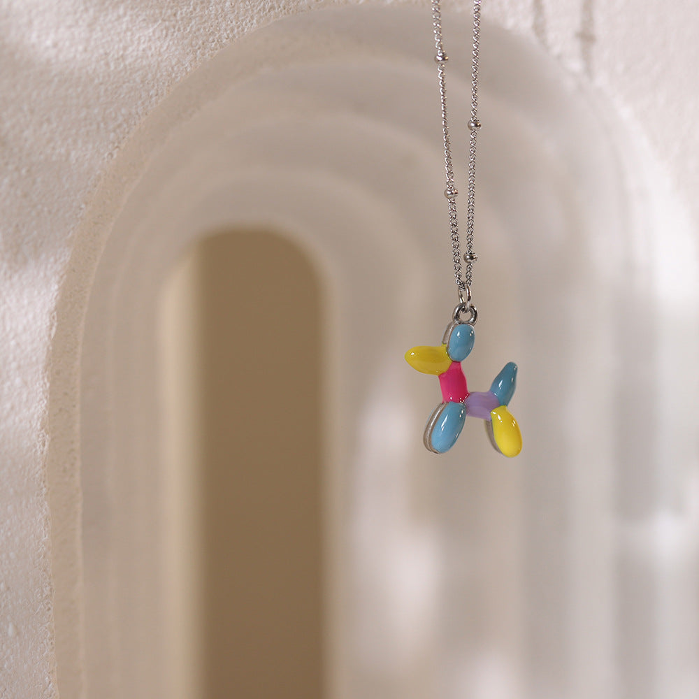 Enamel Balloon Puppy Pendant Necklace - Silvery - 2