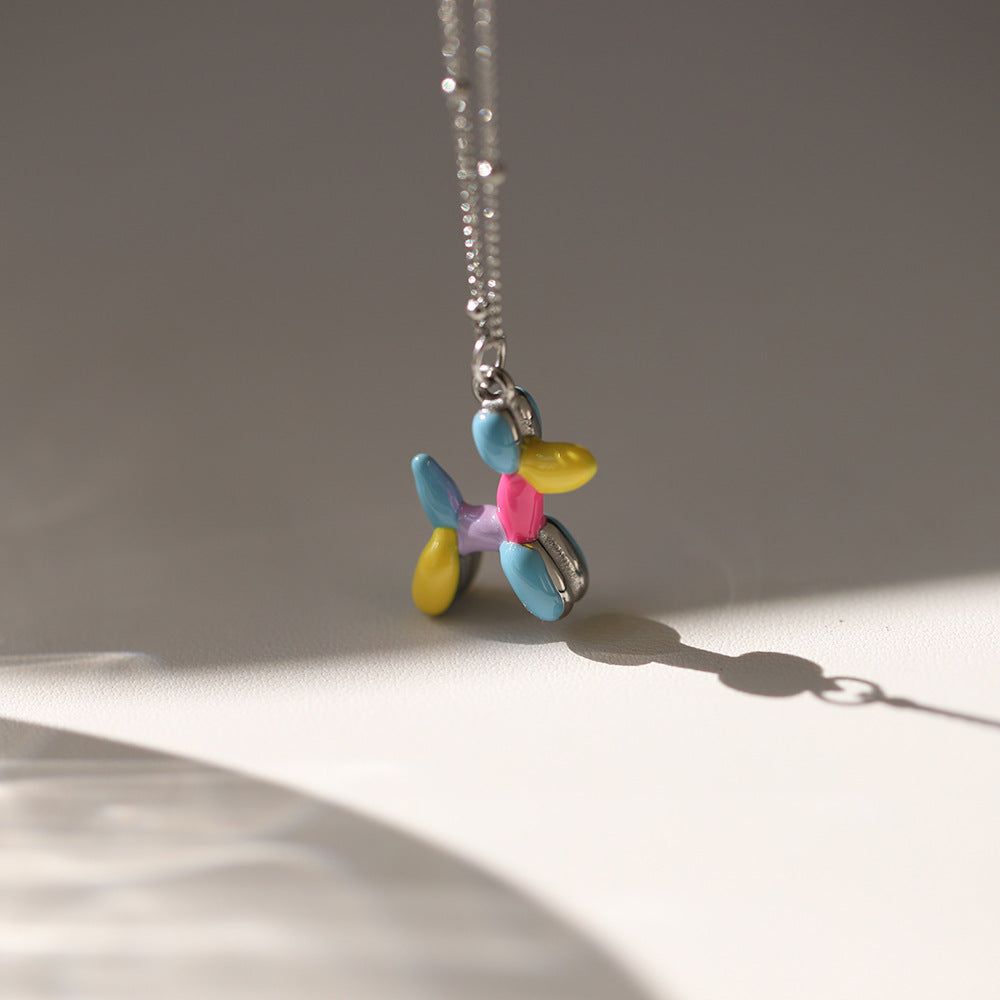 Enamel Balloon Puppy Pendant Necklace - Silvery - 3