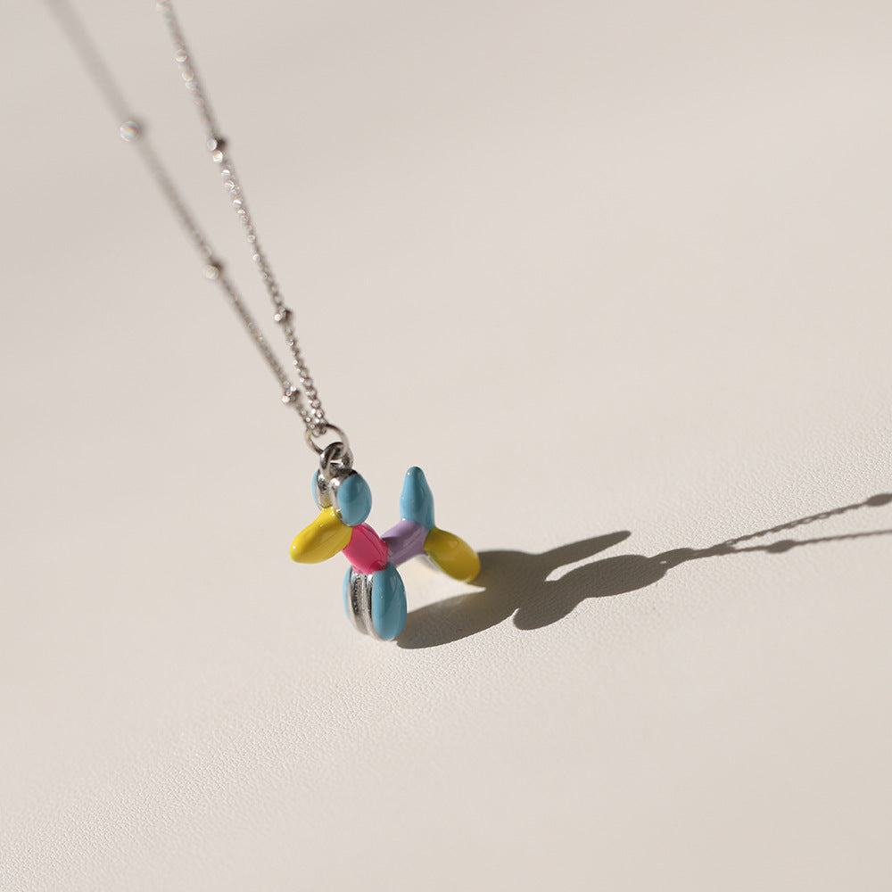 Enamel Balloon Puppy Pendant Necklace - Silvery - 4
