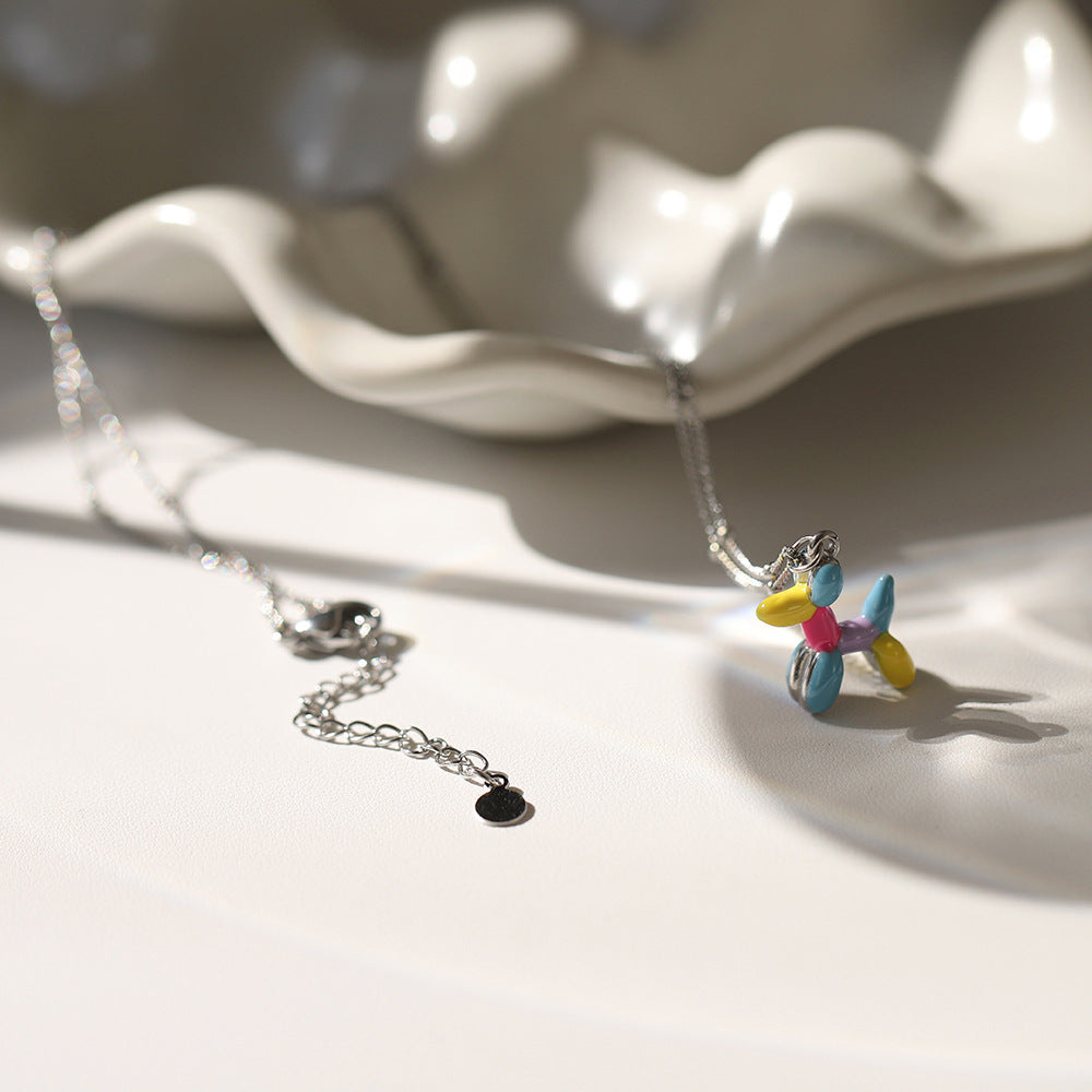 Enamel Balloon Puppy Pendant Necklace - Silvery - 5