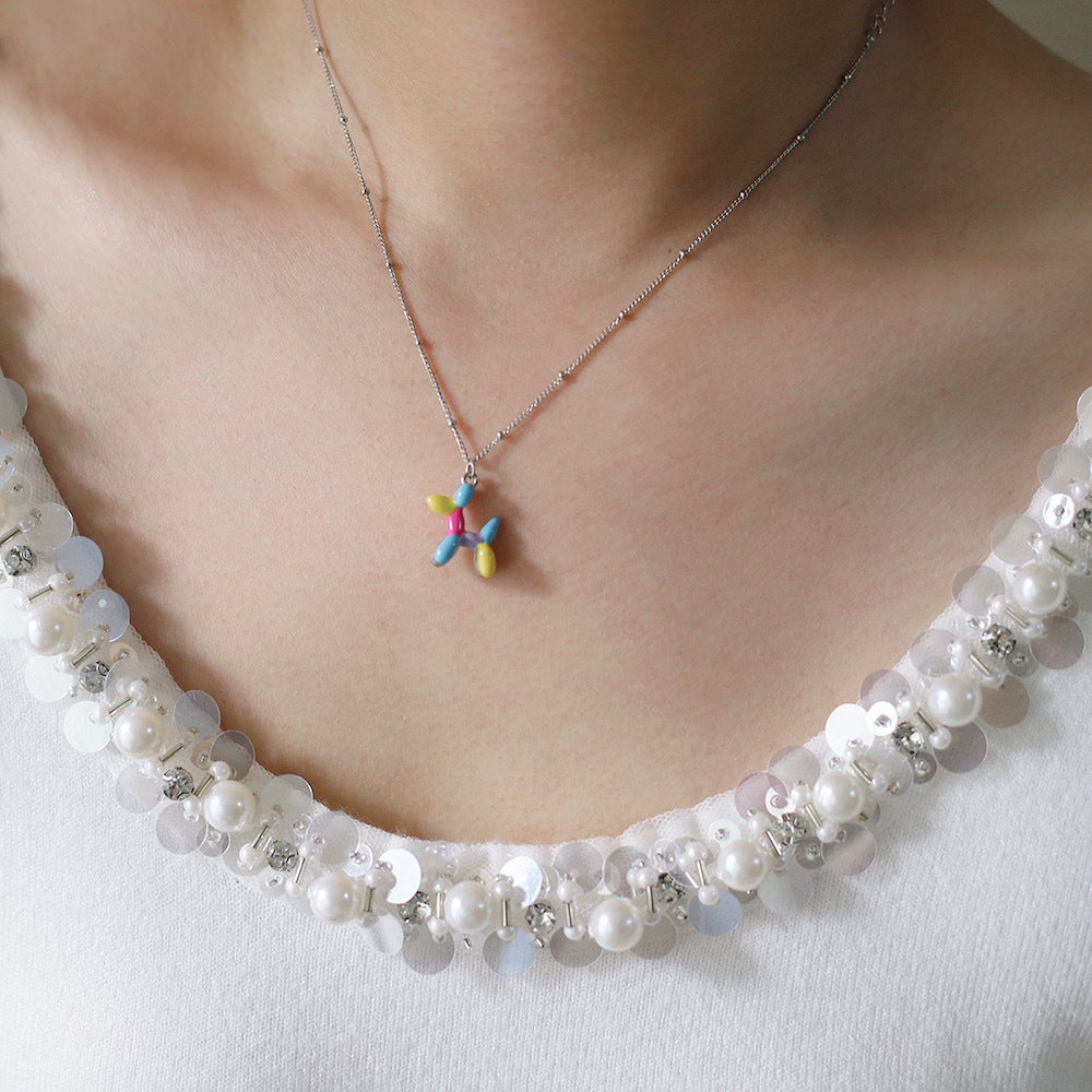 Enamel Balloon Puppy Pendant Necklace