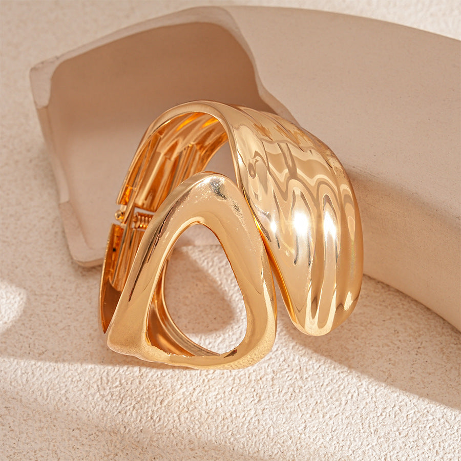 Sculpted Wave Open Cuff Bracelet - Gold