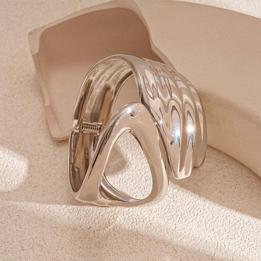 Sculpted Wave Open Cuff Bracelet - Silver