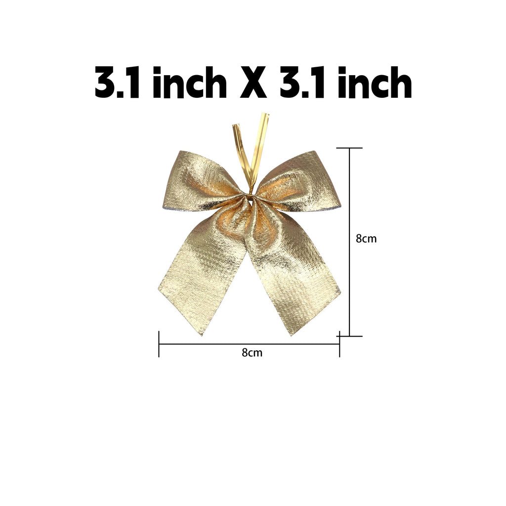 Pre-Tied Christmas Bow Ornaments with Twist Ties - M_Gold