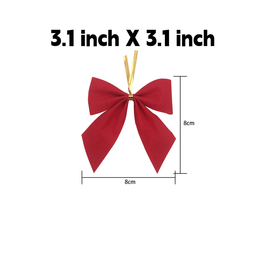 Pre-Tied Christmas Bow Ornaments with Twist Ties - M_Red