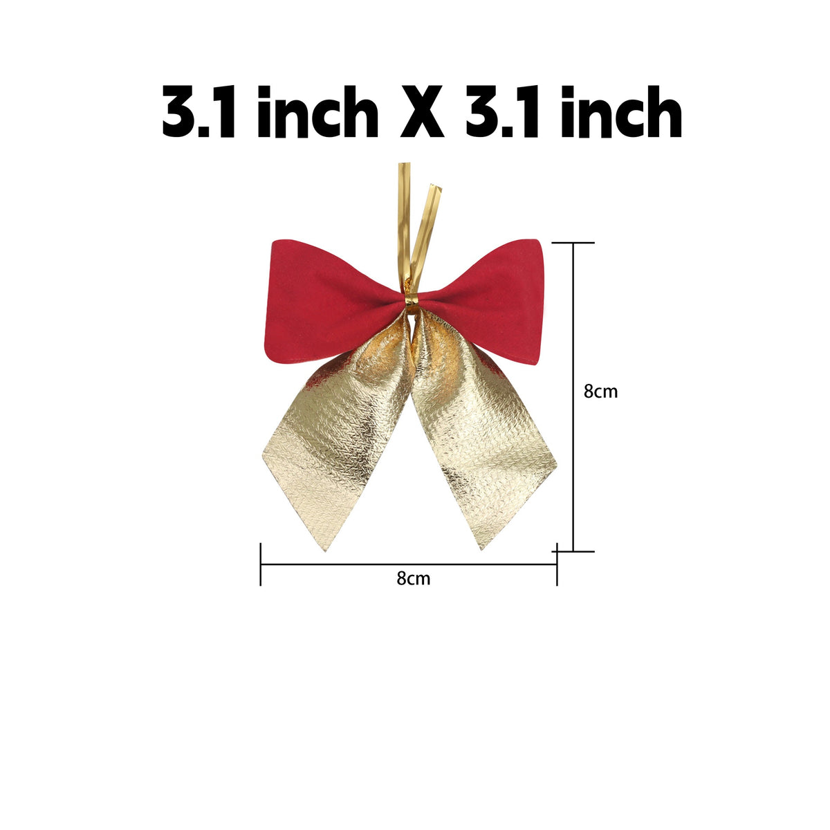 Pre-Tied Christmas Bow Ornaments with Twist Ties - M_RedGold