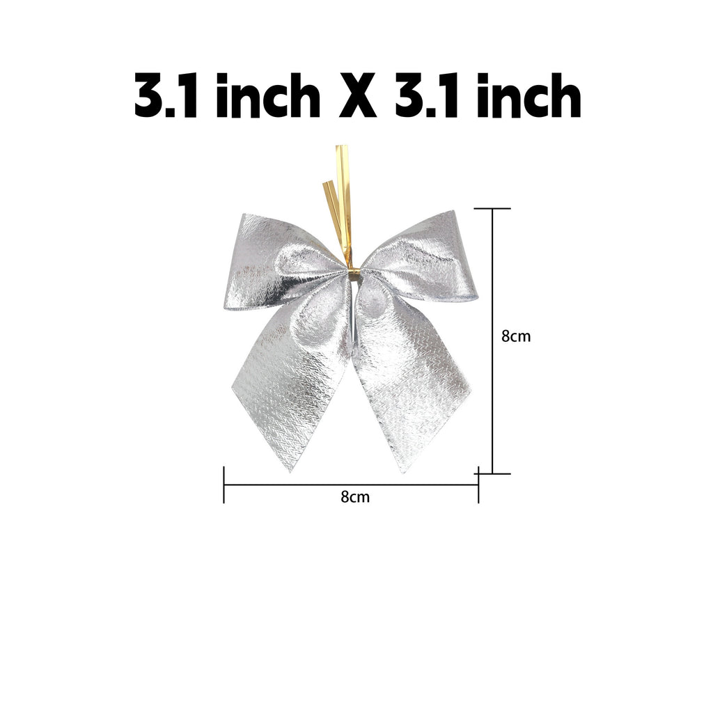 Pre-Tied Christmas Bow Ornaments with Twist Ties - M_Silver