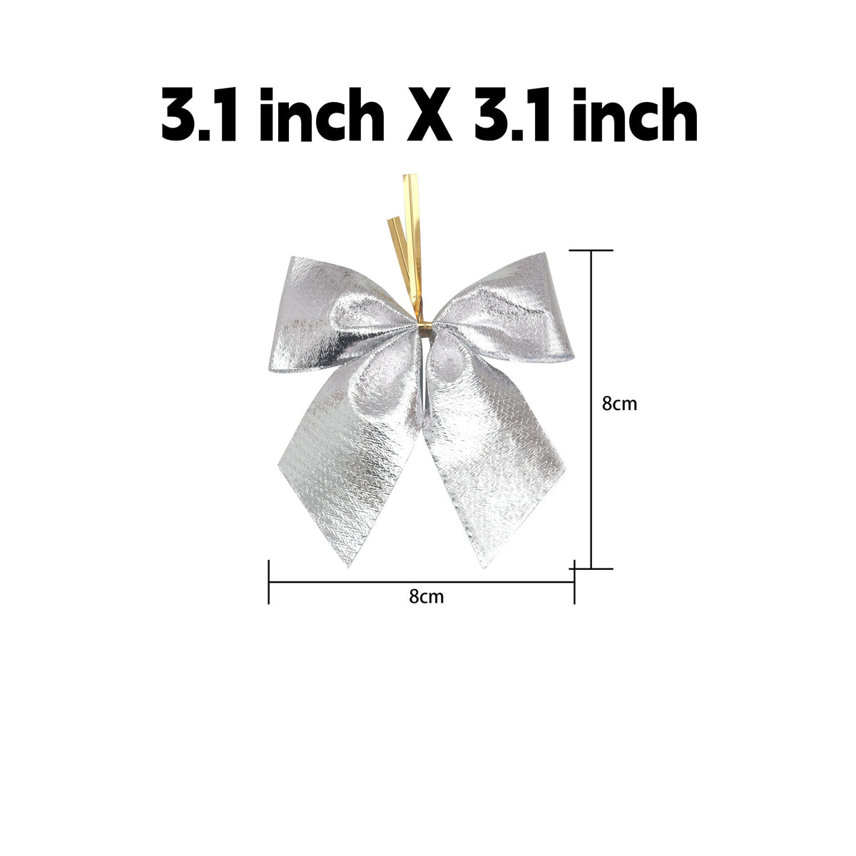 Pre-Tied Christmas Bow Ornaments with Twist Ties - M_Silver