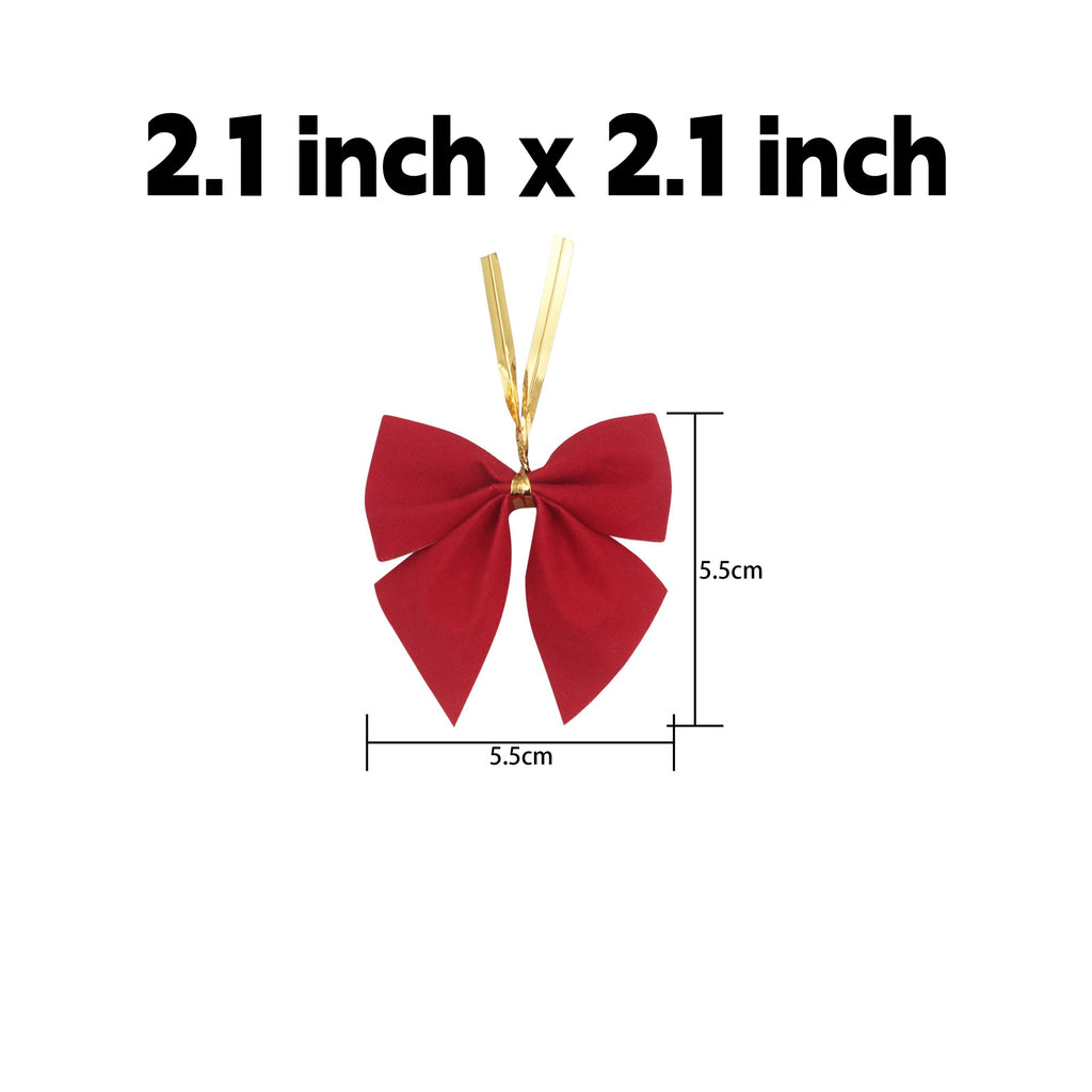 Pre-Tied Christmas Bow Ornaments with Twist Ties - S_Red