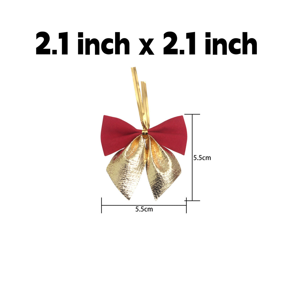 Pre-Tied Christmas Bow Ornaments with Twist Ties - S_RedGold
