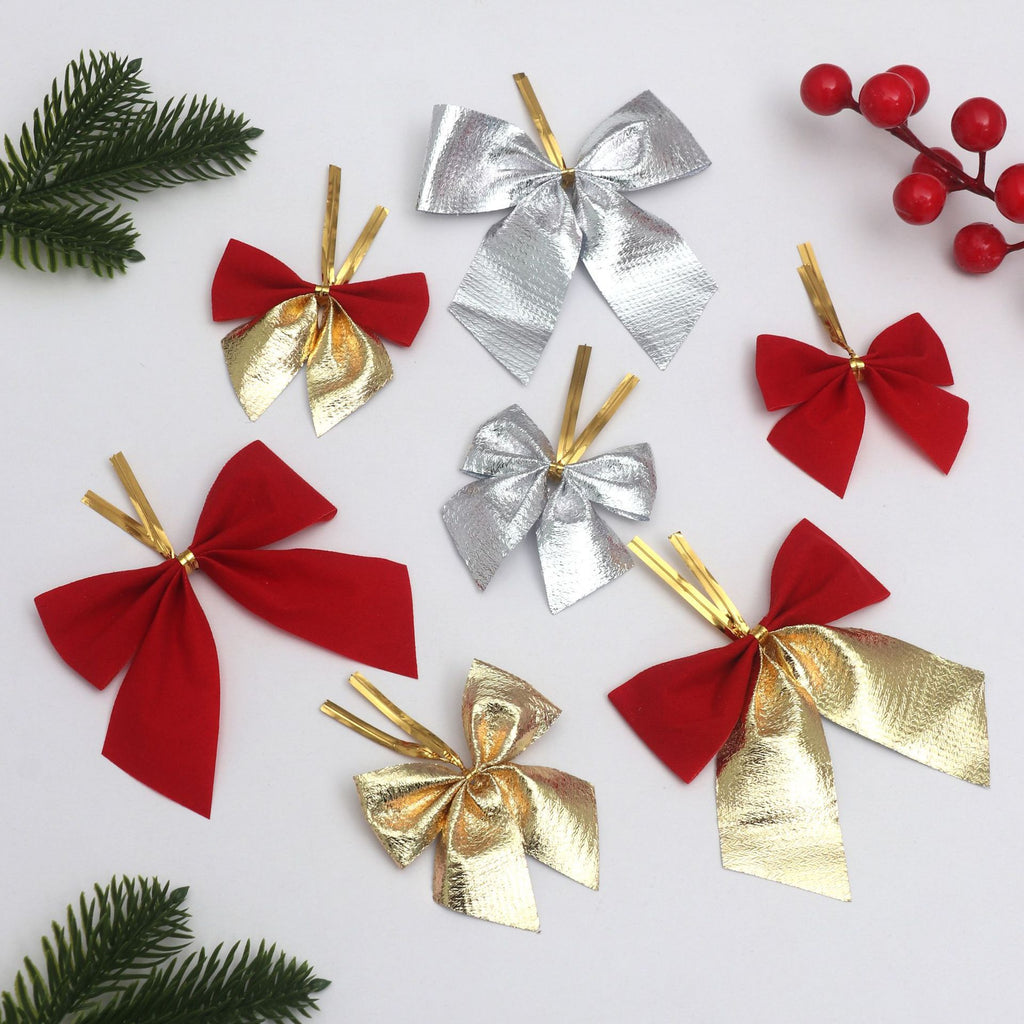 Pre-Tied Christmas Bow Ornaments with Twist Ties