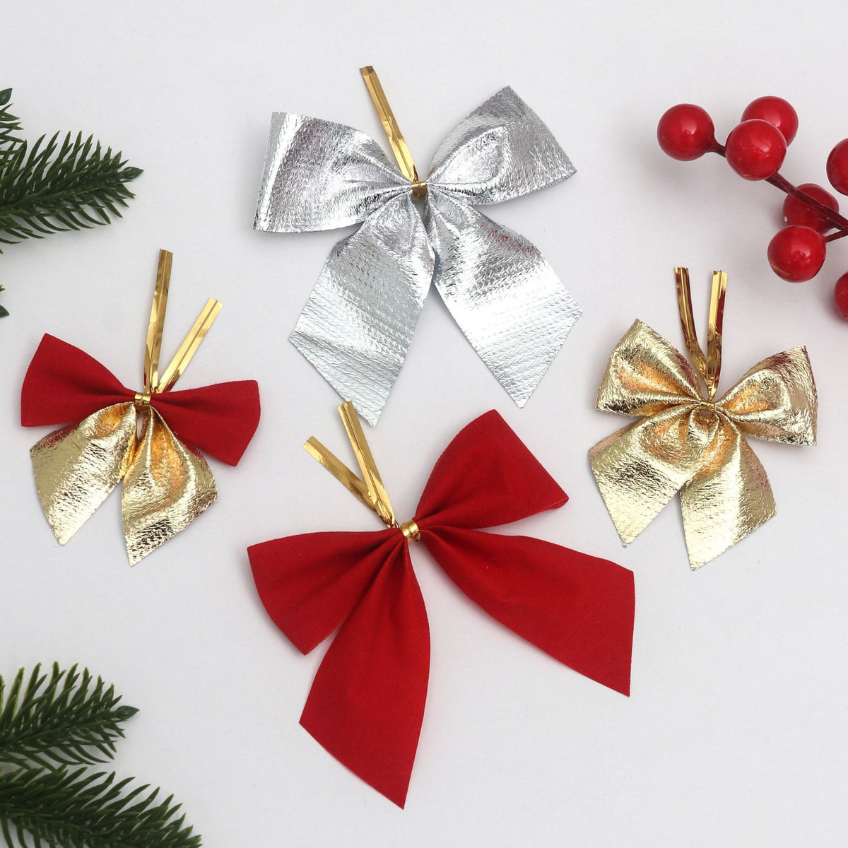 Pre-Tied Christmas Bow Ornaments with Twist Ties - view 1