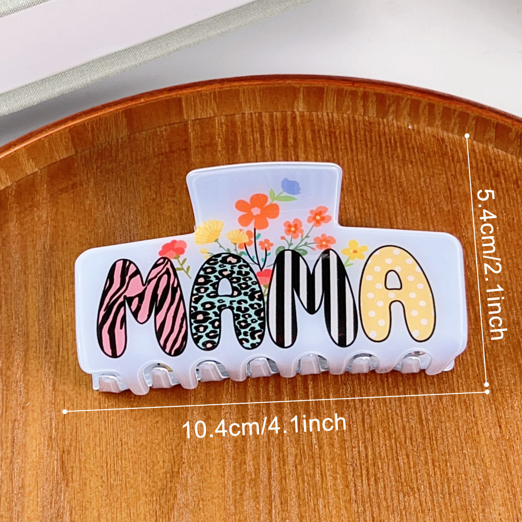 Mama Lettering Large Hair Claw Clip Floral Print - Blue_Stripe
