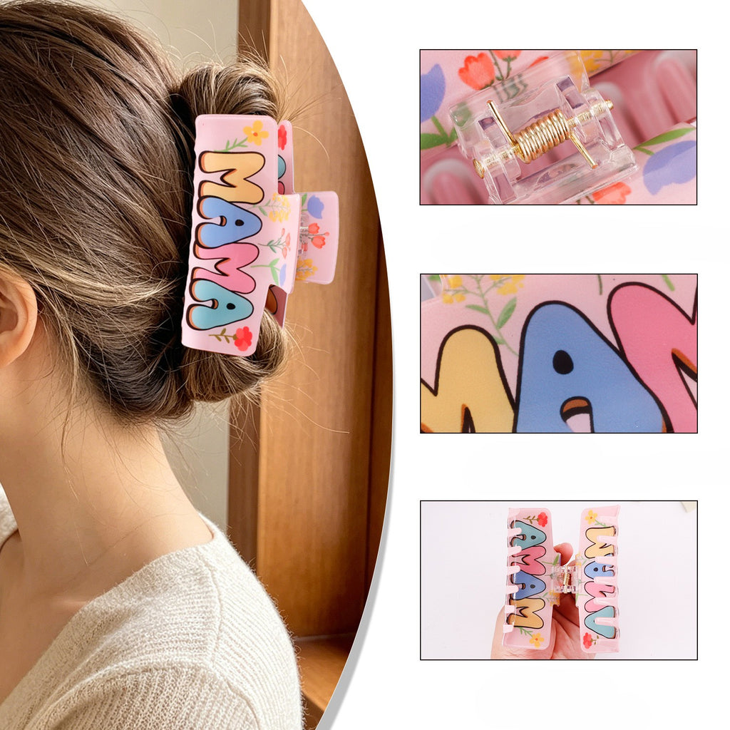 Mama Lettering Large Hair Claw Clip Floral Print - Daisy - 1