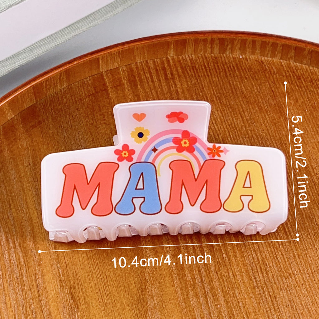 Mama Lettering Large Hair Claw Clip Floral Print - Rainbow