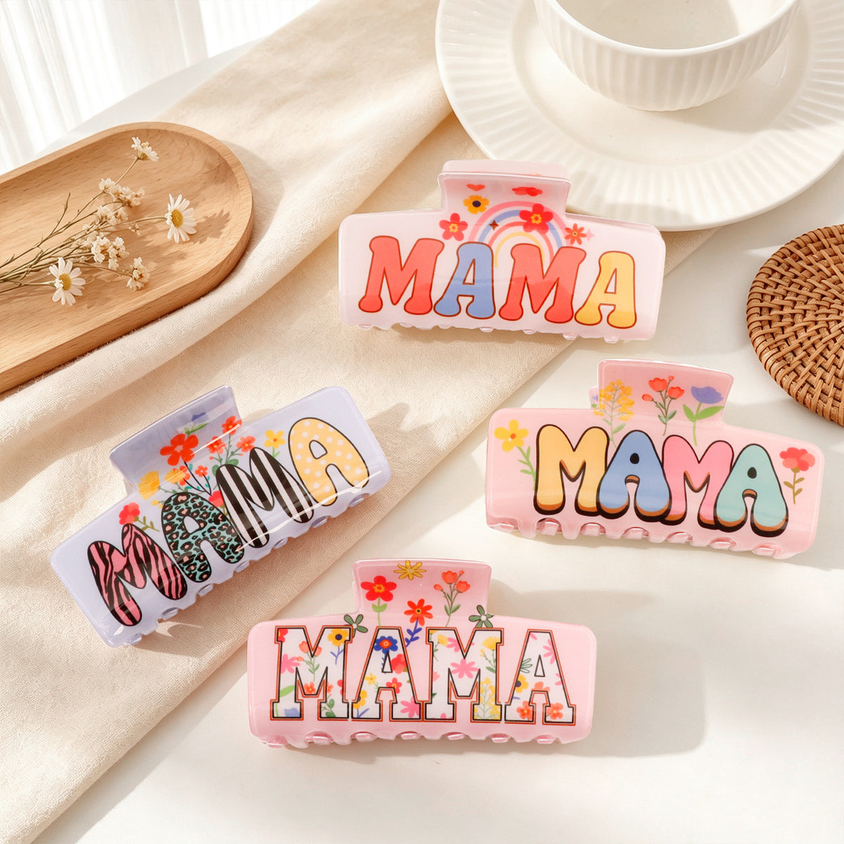 Mama Lettering Large Hair Claw Clip Floral Print