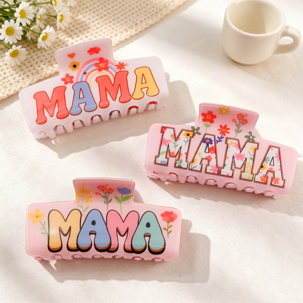 Mama Lettering Large Hair Claw Clip Floral Print - view 1