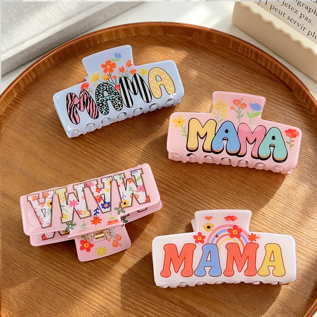 Mama Lettering Large Hair Claw Clip Floral Print - view 2