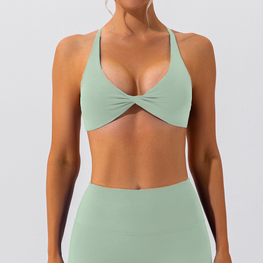 Buttery Soft Twist Front Cross Back Workout Bra - Mint