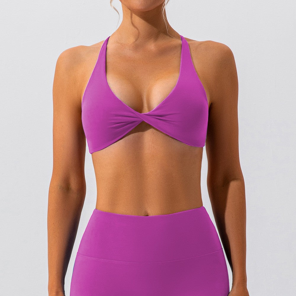 Buttery Soft Twist Front Cross Back Workout Bra - Orchid