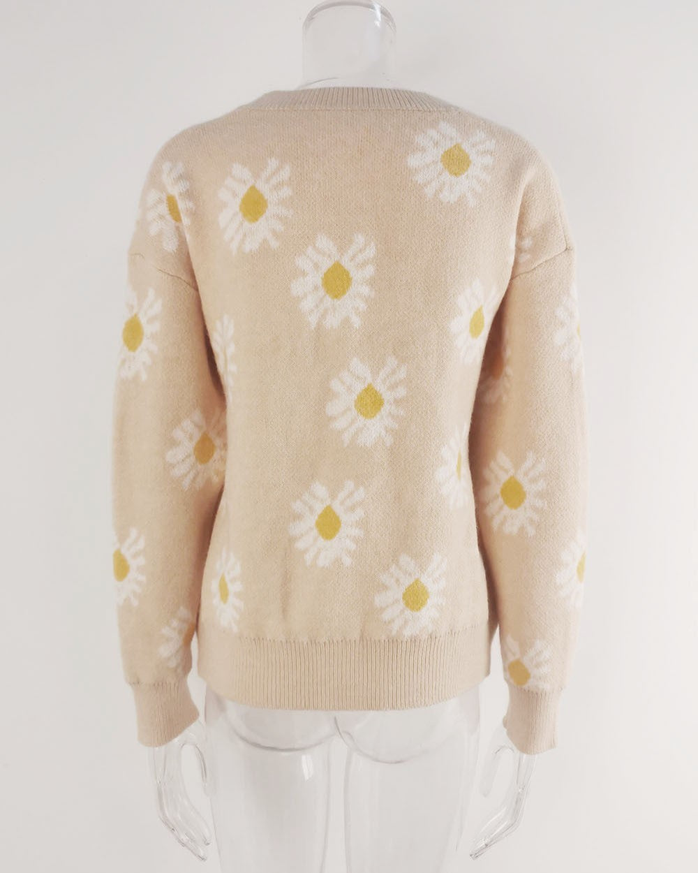 Daisy Jacquard Button Front Knit Cardigan - Apricot - 1