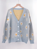 Daisy Jacquard Button Front Knit Cardigan - Grey
