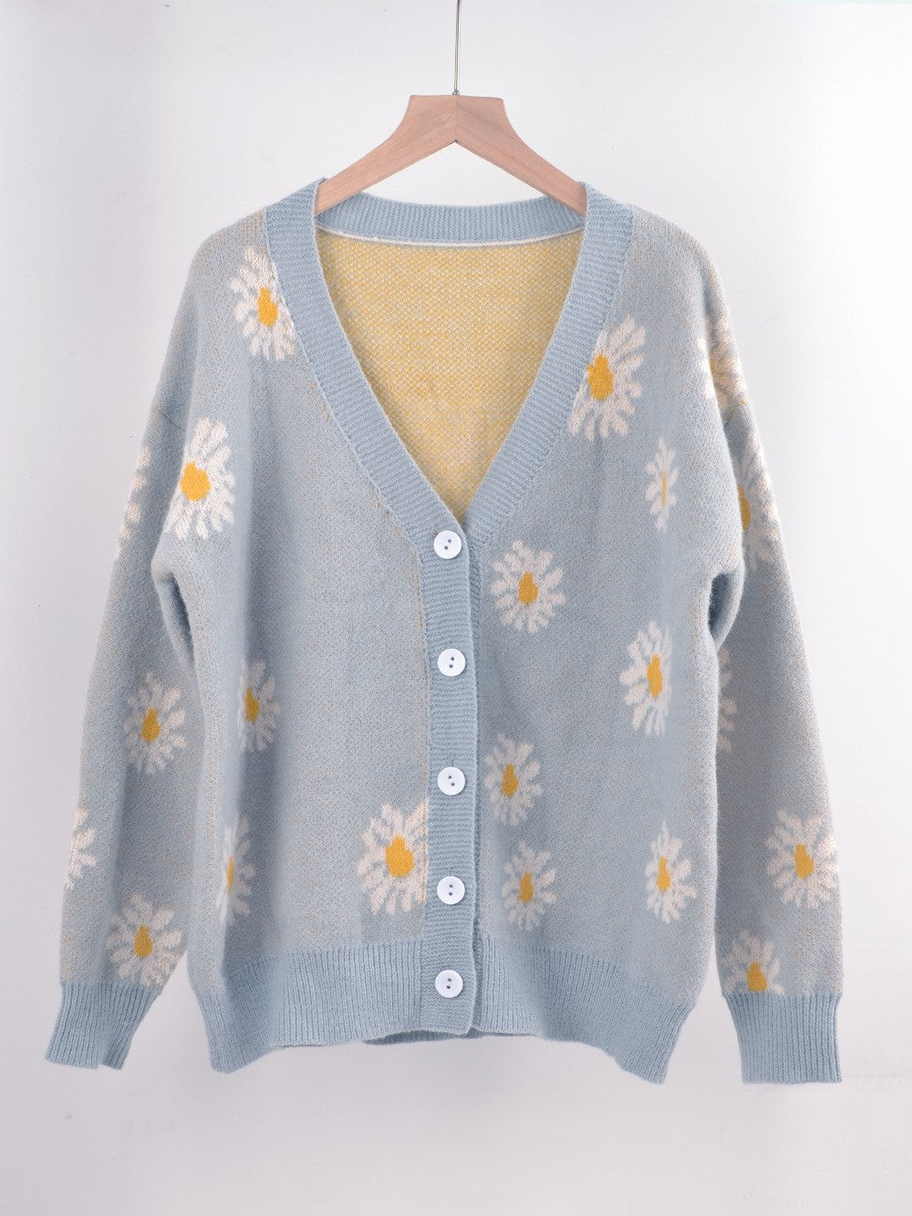 Daisy Jacquard Button Front Knit Cardigan - Grey