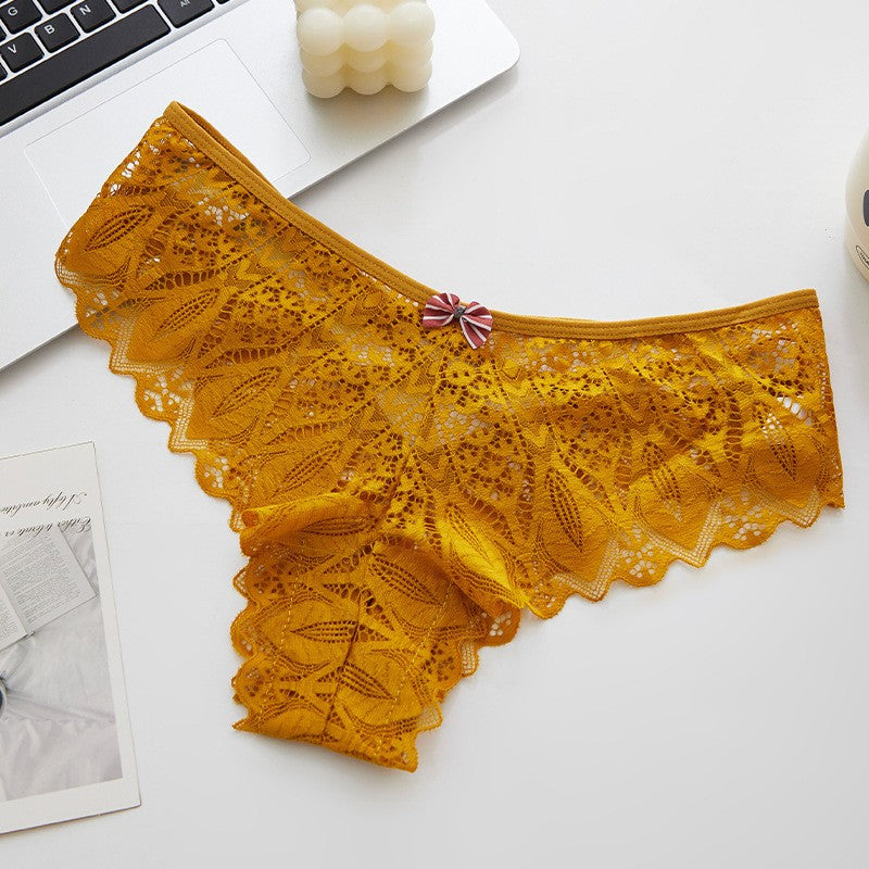 Leaf Lace Criss Cross Back Cheeky Brief - Mustard