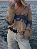 Varsity Stripe Half Button Polo Sweater - Coffee
