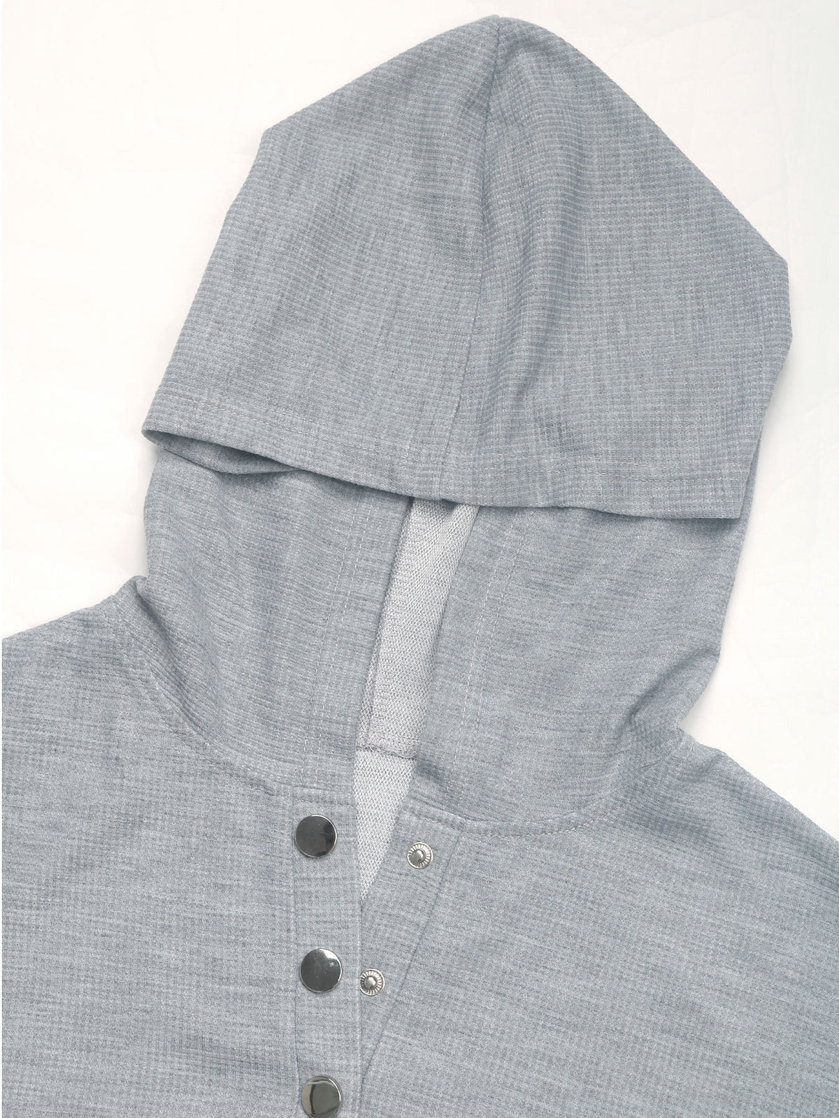 Oversized Henley Button Waffle Knit Hoodie - Grey - 2