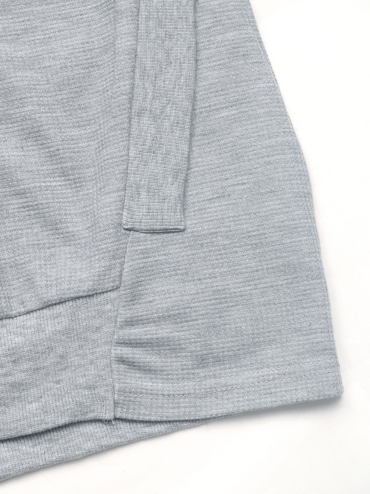 Oversized Henley Button Waffle Knit Hoodie - Grey - 3