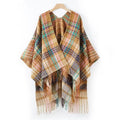 Blanket Check Draped Kimono Wrap - Khaki