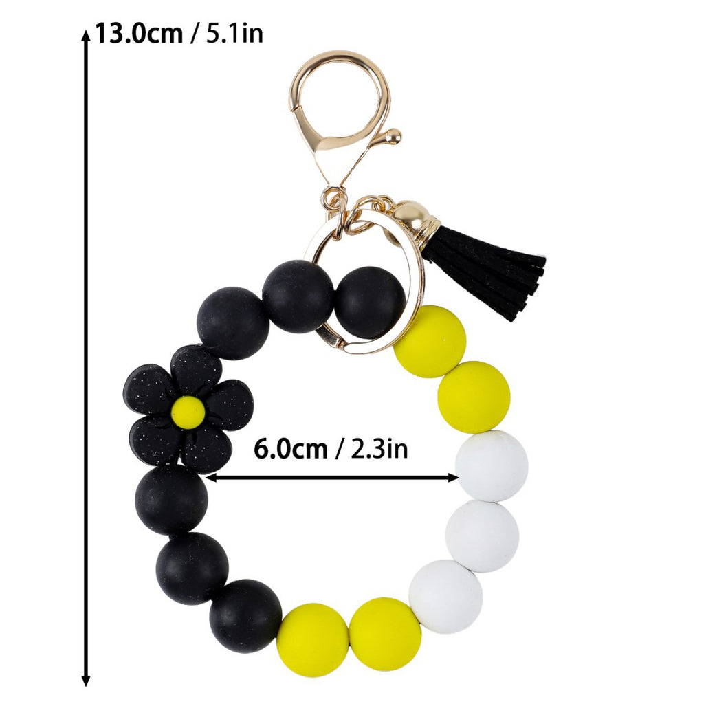 Tassel And Daisy Bead Wristlet Keychain - Black