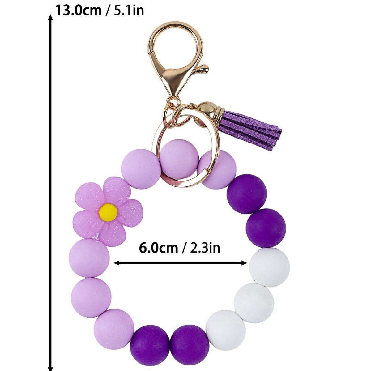 Tassel And Daisy Bead Wristlet Keychain - Purple