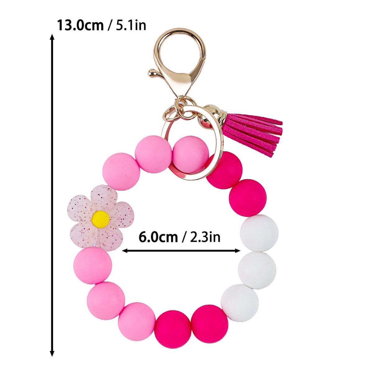 Tassel And Daisy Bead Wristlet Keychain - RoseRed