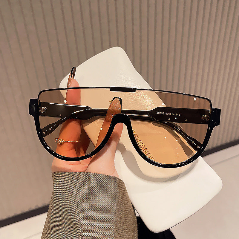 Oversized Half Frame Shield Sunglasses