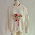 Fuzzy Puppy Applique Holiday Knit Sweater - White
