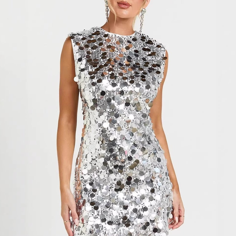 Paillette Sequin Crew Neck Mini Shift Dress