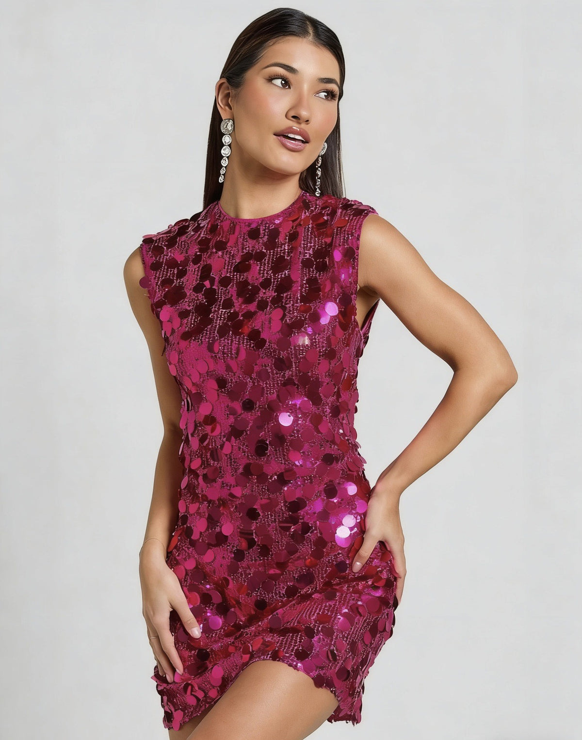 Paillette Sequin Crew Neck Mini Shift Dress