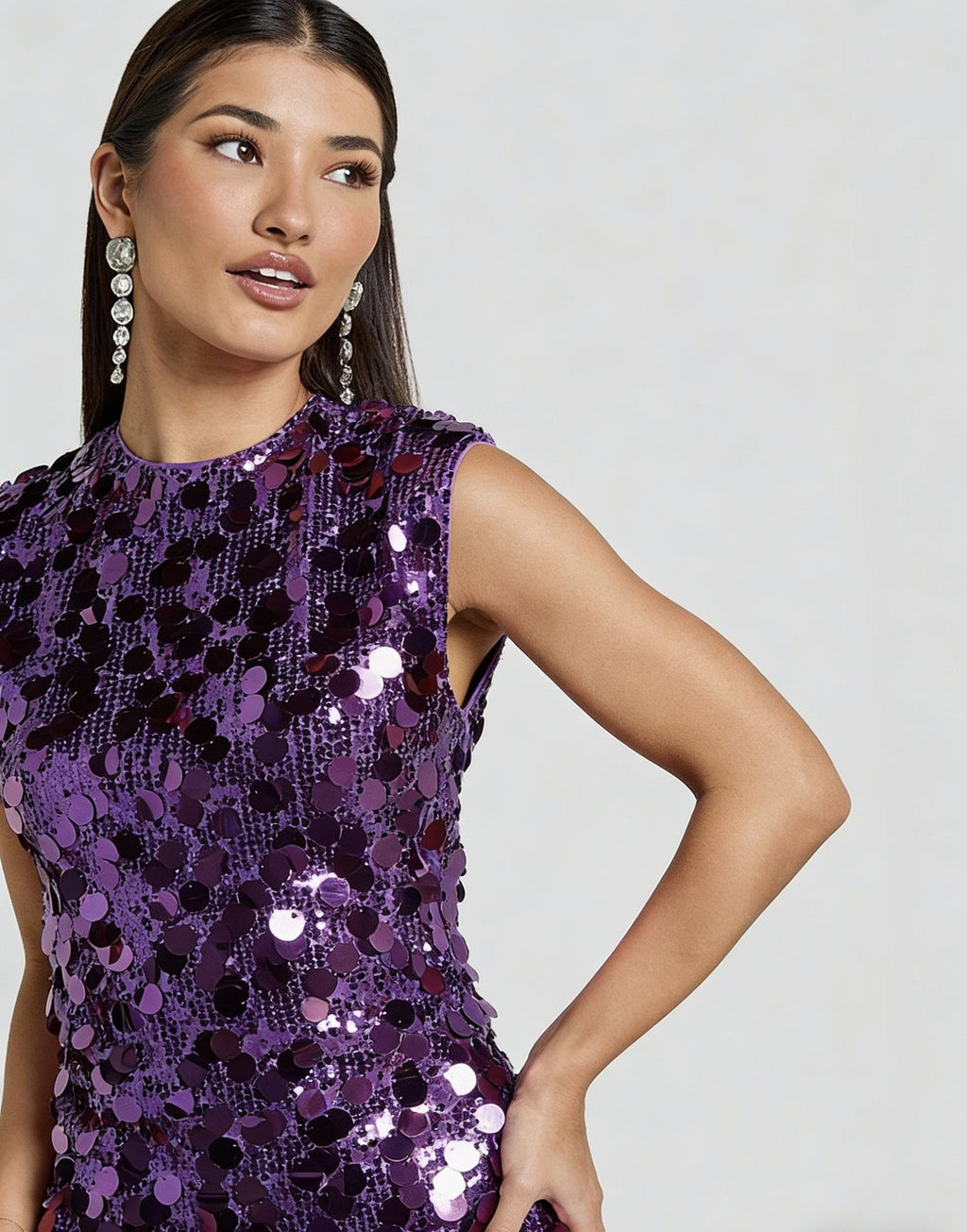 Paillette Sequin Crew Neck Mini Shift Dress