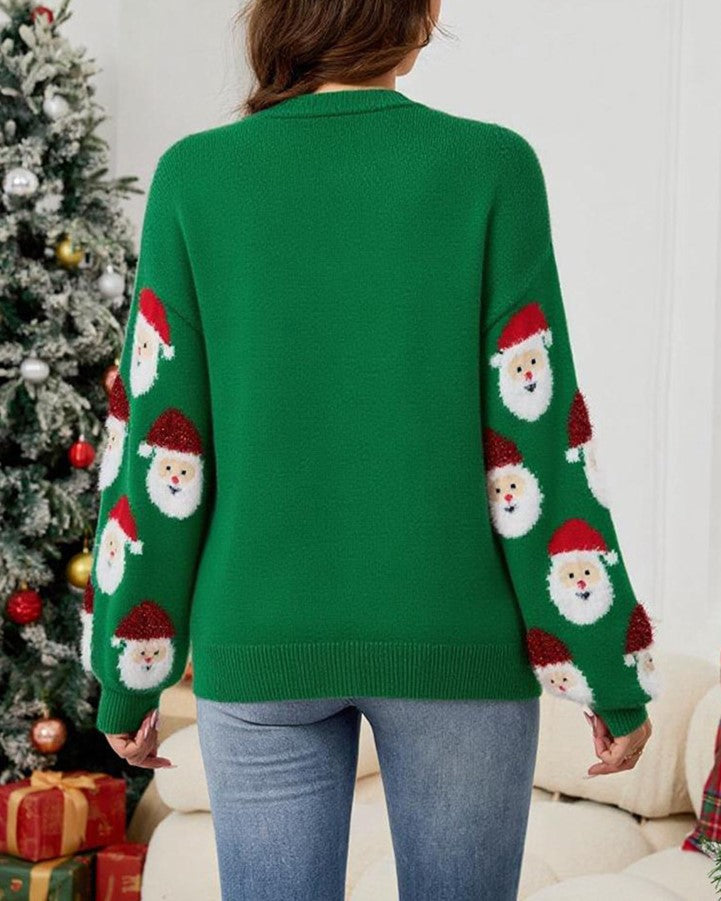 Santa Jacquard Button Front Holiday Cardigan - Green - 1