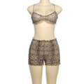 Leopard Print Sheer Bralette and Shorts Set - Brown
