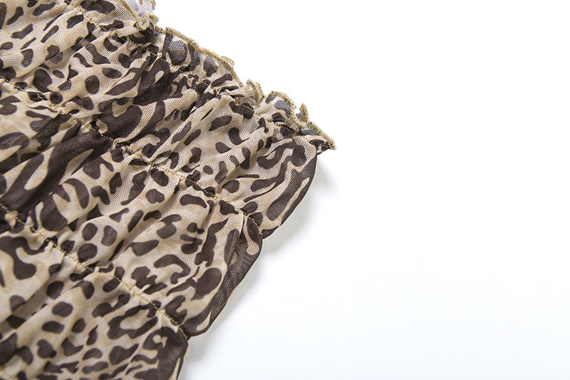 Leopard Print Sheer Bralette and Shorts Set - Brown - 5
