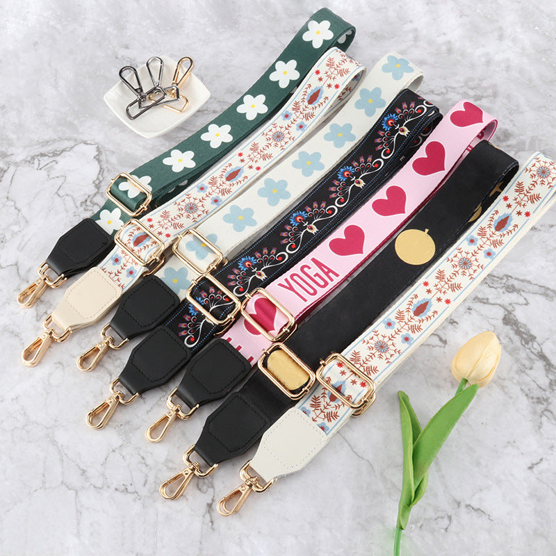 Patterned Adjustable Wide Bag Strap - Beige