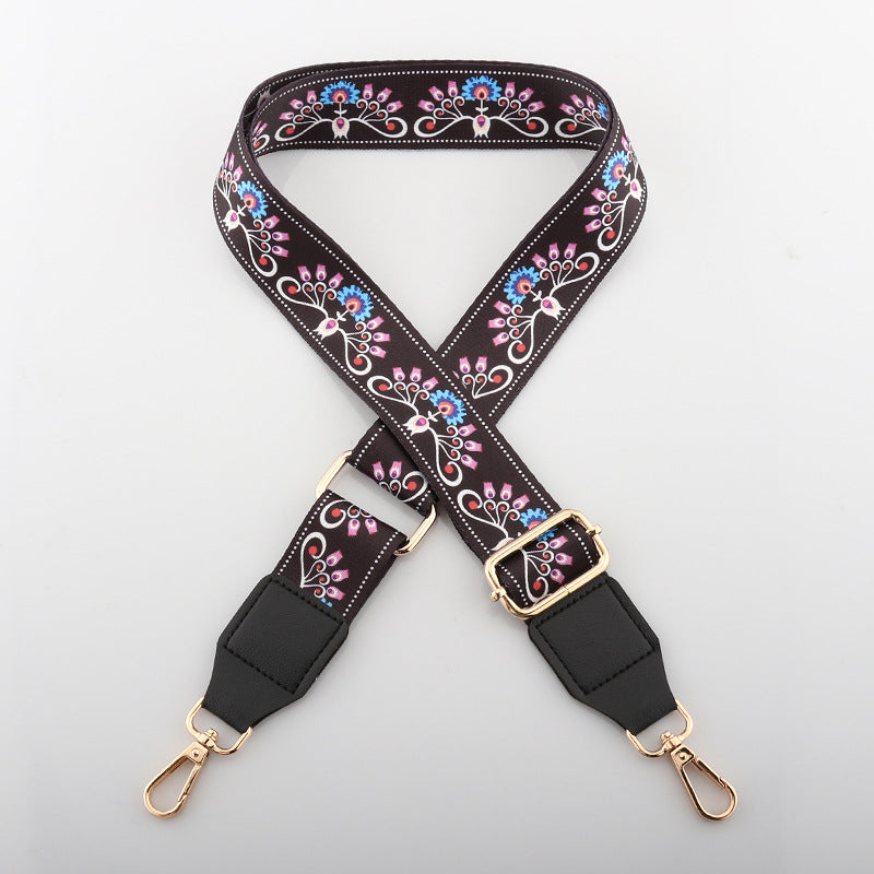 Patterned Adjustable Wide Bag Strap - Black