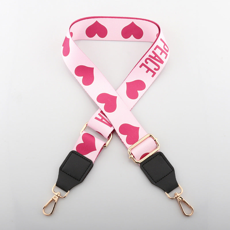 Patterned Adjustable Wide Bag Strap - Heart