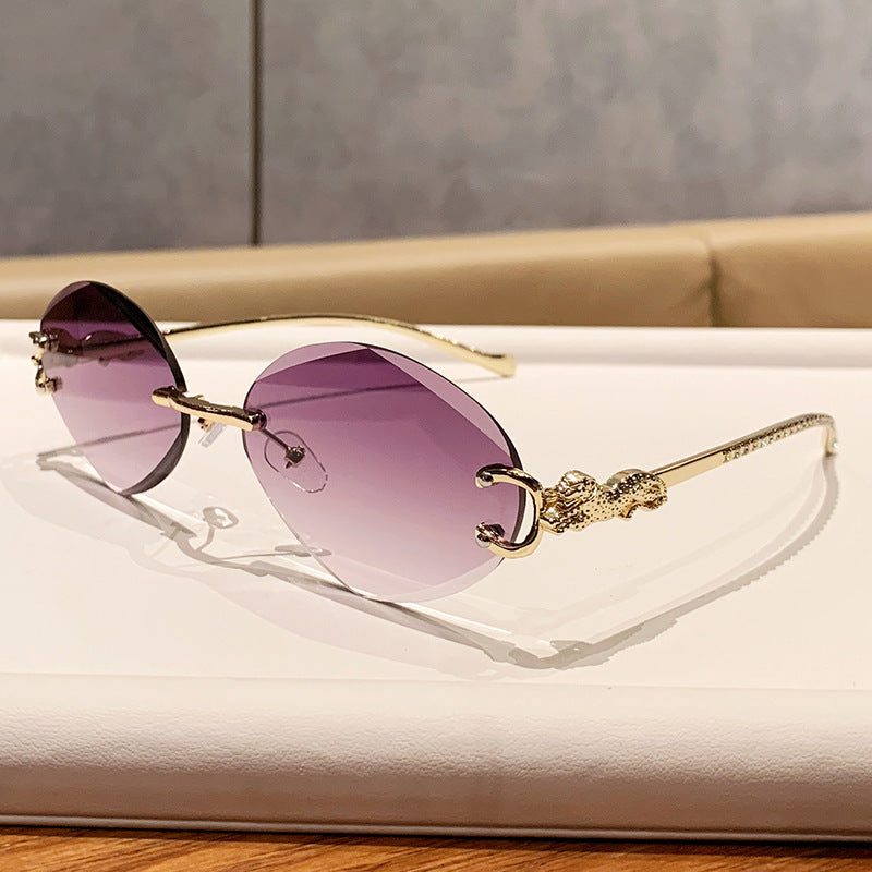 Rimless Oval Gradient Lens Sunglasses - NO-2