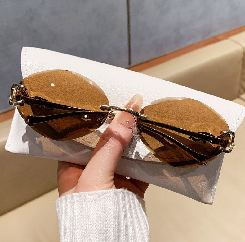 Rimless Oval Gradient Lens Sunglasses
