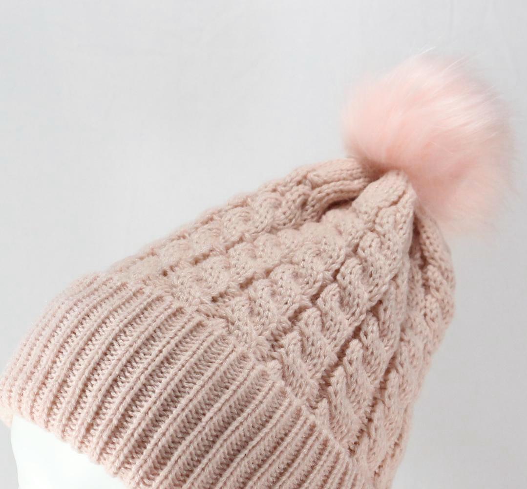 Chunky Twist Knit Pom Pom Beanie With Satin Lining - Pink - 1